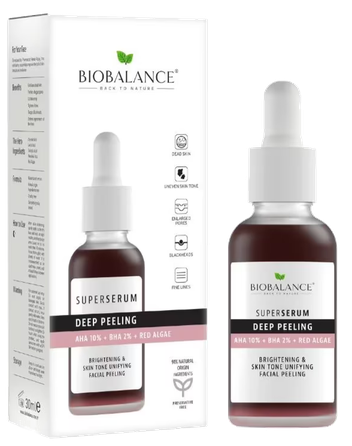 BIOBALANCE Super Serum Deep Peeling AHA 10% + BHA 2% serumas, 30 ml