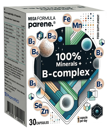 PARENE Mega 100 % Minerals + B-Complex kapsulės, 30 vnt.