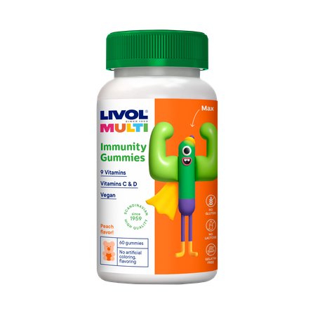 LIVOL  Multi Immunity imunitetui , vaikams guminukai, 60 vnt.