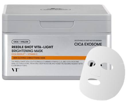 VT COSMETICS Reedle Shot Vita-Light, švelniai eksfolijuojanti lakštinė veido kaukė, 30 vnt.