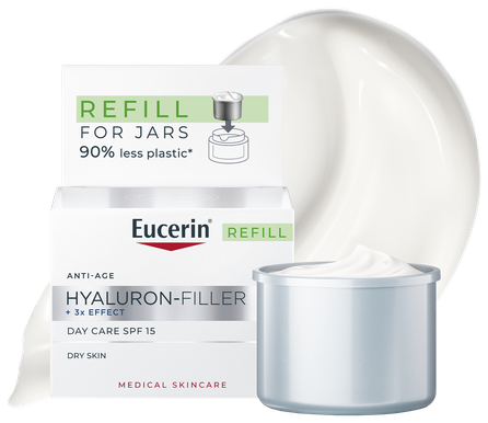 EUCERIN Hyaluron-Filler +3x Effect  SPF 15 (Refill) Sausai Ādai veido kremas, 50 ml