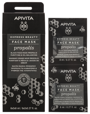 APIVITA Express Beauty Purifying For Oily Skin With Propolis (8 ml) veido kaukė, 2 vnt.