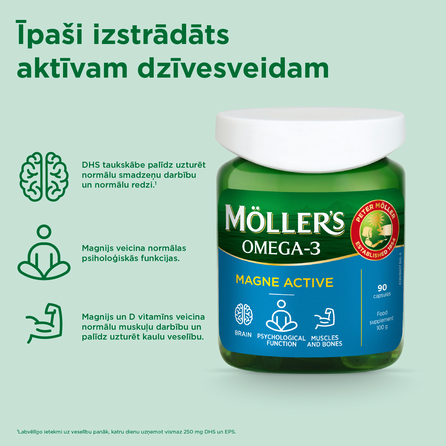 MOLLERS Omega-3 Magne Active kapsulės, 90 vnt.