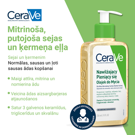 CERAVE For Face And Body With Ceramides Moisturising valomasis aliejus, 236 ml