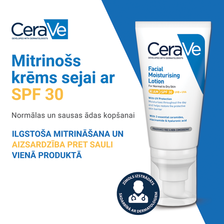 CERAVE Moisturising SPF 30 veido kremas, 52 ml