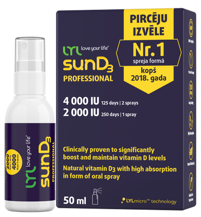 LYL sunD3 PROFESSIONAL 4 000 IU | 2 000 IU purškalas, 50 ml