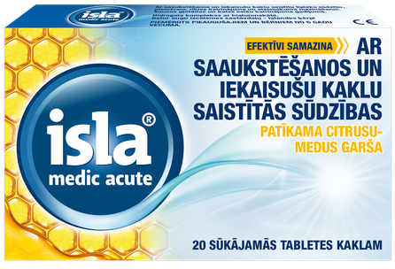 ISLA Medic Acute citrusų-medaus skonio čiulpiamosios pastilės, 20 vnt.