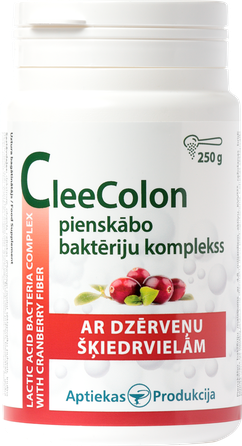 APTIEKAS PRODUKCIJA CleeColon pieno rūgšties bakterijų kompleksas su spanguolėmis milteliai, 250 g