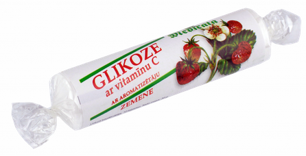GLIKOZE braškių skonio tabletės, 10 vnt.