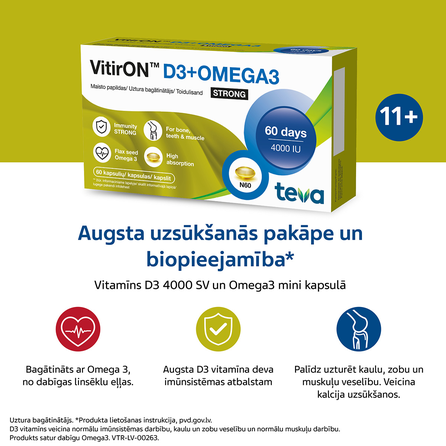 VITIRON D3 + Omega3 Strong kapsulės, 60 vnt.