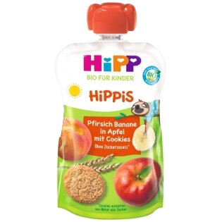 HIPP obuoliai, persikai, bananai, nuo 1 metų tyrės, 100 g