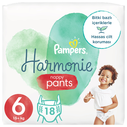 PAMPERS Harmonie Nappy Pants 6 (15+ kg) sauskelnės, 18 vnt.