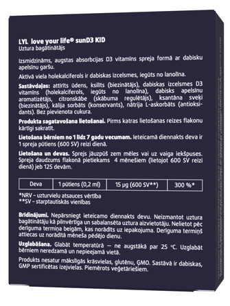 LYL sunD3 KID 600 SV purškalas, 25 ml