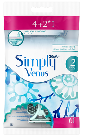 GILLETTE Simply Venus 2 vienkartiniai skustuvai, 6 vnt.