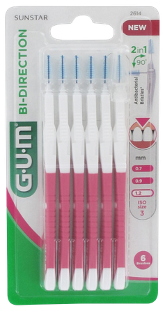 GUM BI-Direction 1,2 mm tarpdančių šepetėlis, 6 vnt.