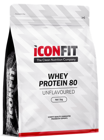 ICONFIT Whey Protein 80 be skonio stipriklių milteliai, 1000 g