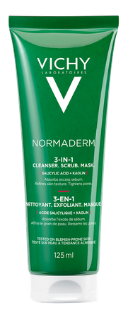 VICHY Normaderm 3in1 - Cleanser, Scrub, Mask prausiklis, 125 ml