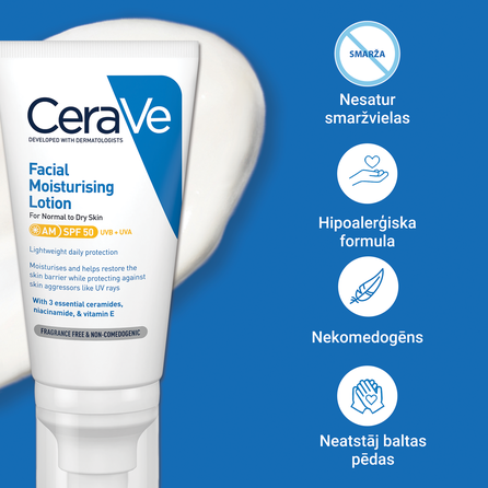 CERAVE Moisturising SPF 50 veido kremas, 52 ml