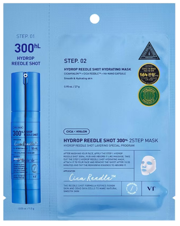 VT COSMETICS Hydrop Reedle Shot 300hL 2-Step su hialuronu lakštinė veido kaukė, 1 vnt.