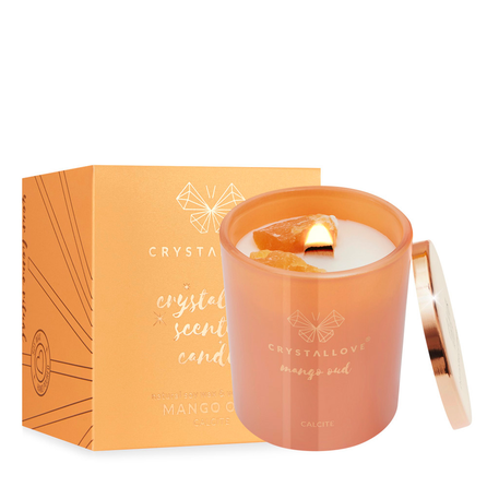 CRYSTALLOVE Calcite Soy Candle & Mango kvepianti žvakė, 400 g