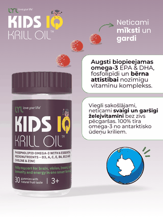 LYL  Kids IQ Krill Oil, vaikams vaisių skonio kramtomosios pastilės, 30 vnt.