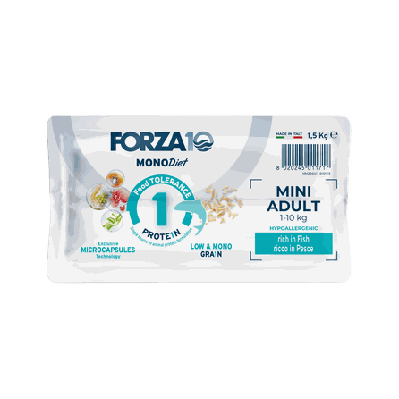 FORZA10 Monodiet Mini Adult With Fish, su žuvimi, šunims sausas pašaras, 1.5 kg