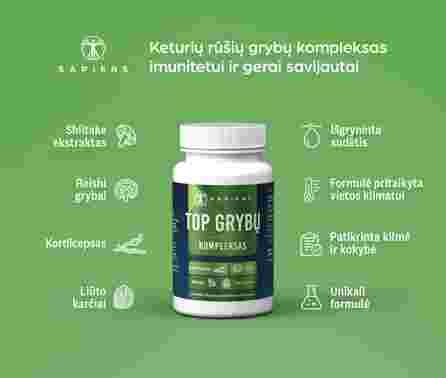 SAPIENS Top Mushroom Complex kapsulės, 60 vnt.
