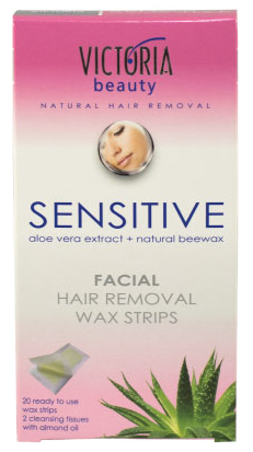 VICTORIA BEAUTY Sensitive, skirtos veido odai depiliacinės vaško juostelės, 20 vnt.