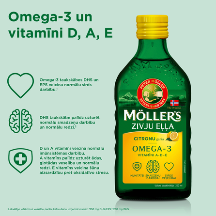 MOLLERS Omega 3, citrinų skonio  žuvų taukai, 250 ml