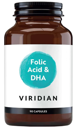 VIRIDIAN Folic Acid & DHA kapsulės, 90 vnt.
