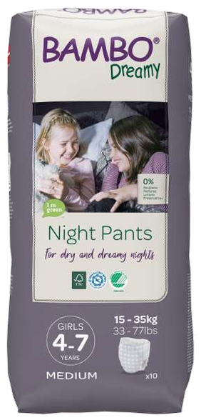 BAMBO Dreamy Night Pants mergaitėms, dydis M, 15-35 kg sauskelnės, 10 vnt.