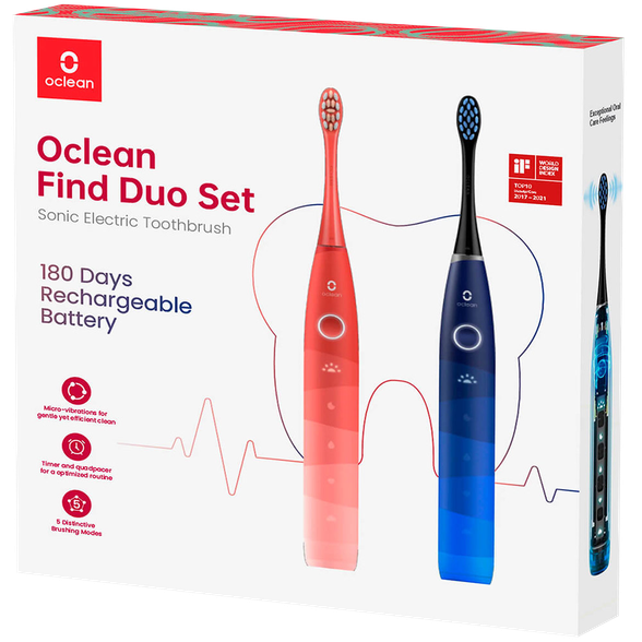 OCLEAN Electric Find Duo Set (red/blue) elektrinis dantų šepetėlis, 2 vnt.