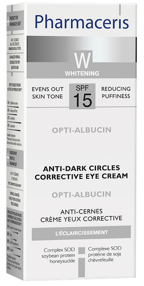 PHARMACERIS W Opti-Albucin SPF 15 paakių kremas nuo tamsių ratilų ir pigmentacijos, 15 ml