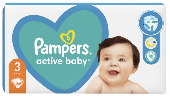 PAMPERS Active Baby Dry 3 (6-10 kg) sauskelnės, 66 vnt.