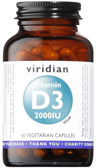 VIRIDIAN Vitamin D3 2000iu Vegan kapsulės, 60 vnt.