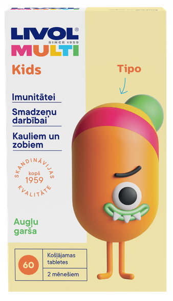 LIVOL  Kids Tutti Frutti kramtomosios tabletės, 60 vnt.