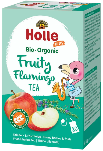 HOLLE Vaisių ir žolelių vaikams FRUITY FLAMINGO, ekologiška arbatos maišeliai, 20 vnt.