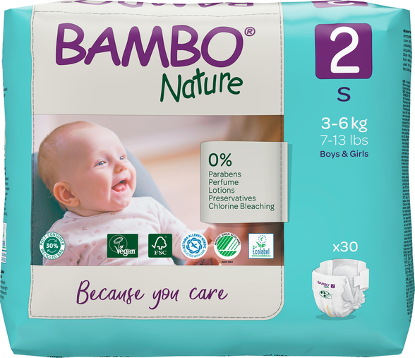 BAMBO Nature S-2, 3-6 kg sauskelnės, 30 vnt.