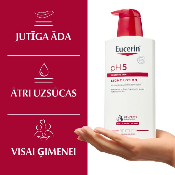 EUCERIN pH5 sausai, jautriai odai lengvas  losjonas, 400 ml