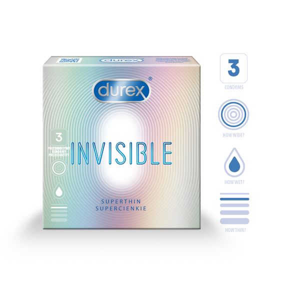 DUREX Invisible Extra Sensitive prezervatyvai, 3 vnt.