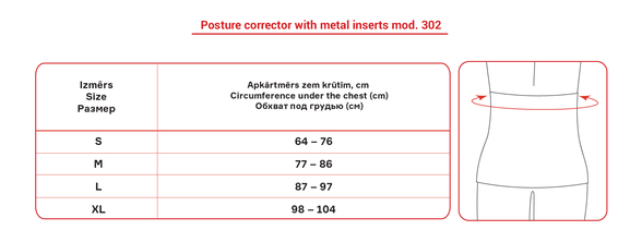 LAUMA MEDICAL M su metaliniais įdėklais, mod. 302. laikysenos koreguoklis, 1 vnt.