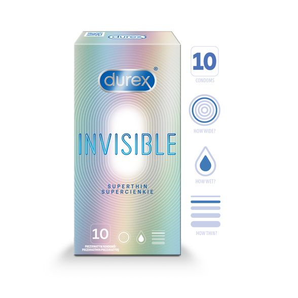 DUREX Invisible Extra Sensitive prezervatyvai, 10 vnt.