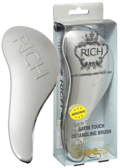 RICH Pure Luxury Satin Touch Detangling Silver Sparkle plaukų šepetys, 1 vnt.