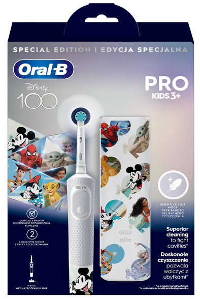 ORAL-B Pro Kids Disney 100 su kelioniniu dėklu elektrinis dantų šepetėlis, 1 vnt.