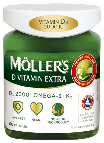 MOLLERS D3 Vitamin  Extra 2000 IU kapsulės, 60 vnt.