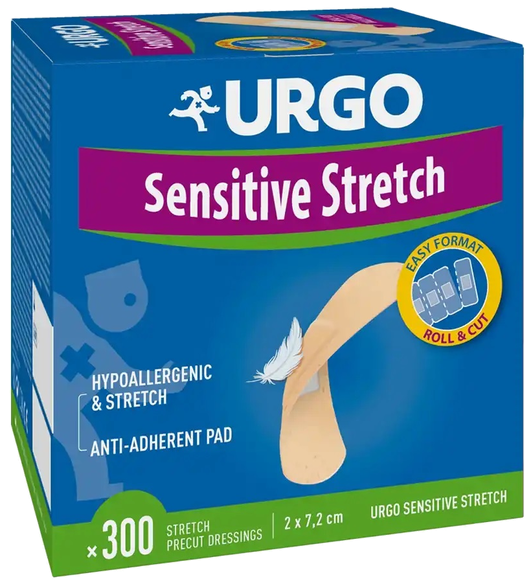 URGO  Sensitive Strech elastinis tvarstis, 300 vnt.