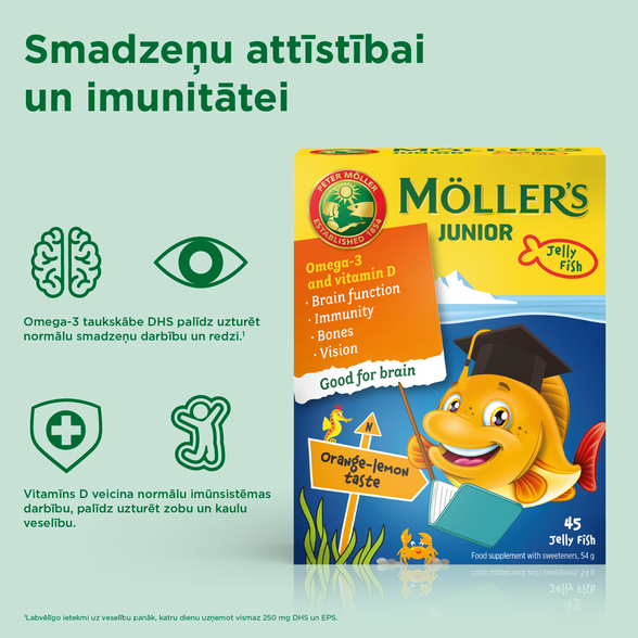 MOLLERS JUNIOR (orange-lemon flavor) guminukai-žuvytės, 45 vnt.