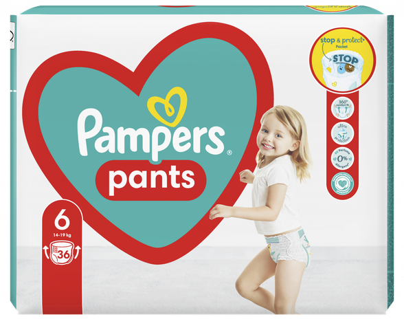 PAMPERS Maxi Pack 6 (14-19 kg) sauskelnės-kelnaitės, 36 vnt.