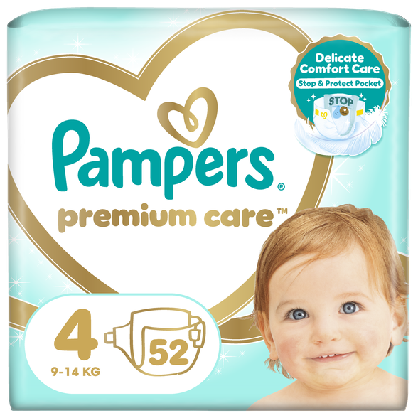 PAMPERS Premium Care 4 Maxi  9 - 14 kg sauskelnės, 52 vnt.