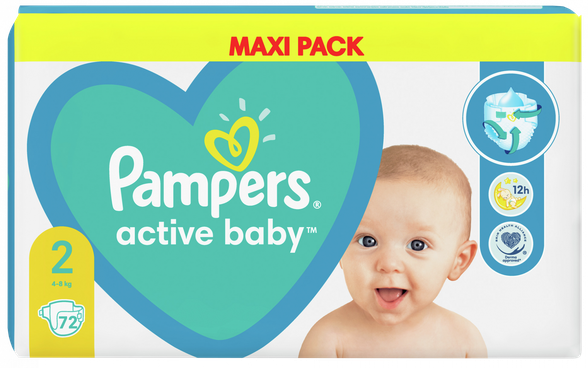 PAMPERS Active Baby Maxi 2 (4-8 kg) sauskelnės, 72 vnt.